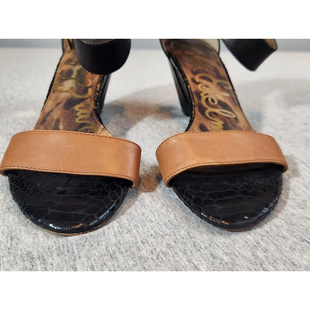 Sam Edelman Sophie Wedge Sandals Womens 7.5 Black Tan Leather Mixed Texture
